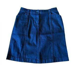 LL Bean Classic Fit Dark Wash Denim Jean Skirt Womens Size 10 Petite